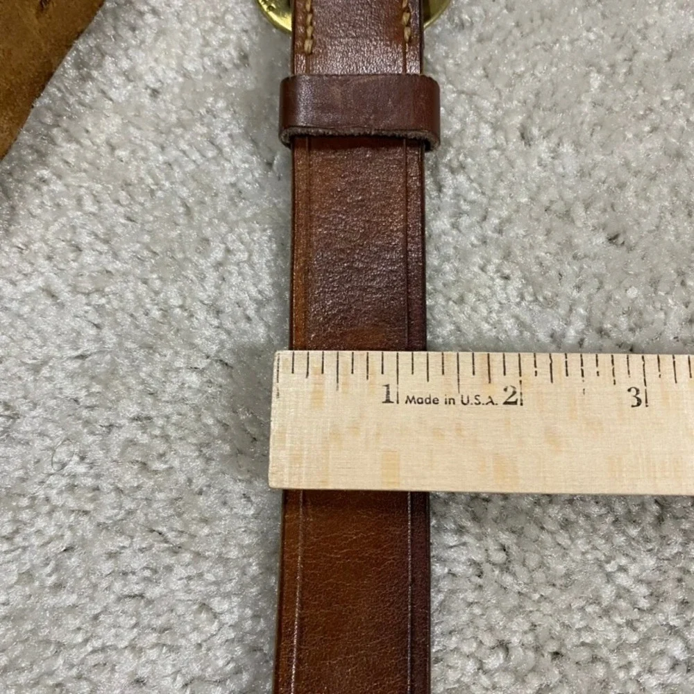VTG Brown Leather Belt Mens 38 Handmade Williamsburg Brass Buckle USA Western
